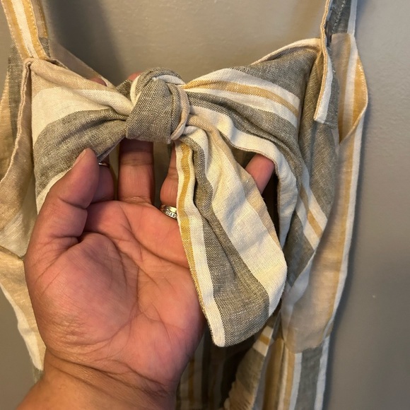 Romeo & Juliet Couture jumpsuit - tan/green striped linen blend sleeveless NWT - Picture 5 of 11